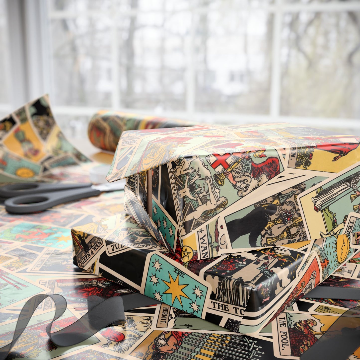 Tarot Wrapping Paper, Rider Waite Gift Wrap, Halloween, Birthday Gifts, Holiday Wrapping, Scattered Tarot Cards, Paper Roll