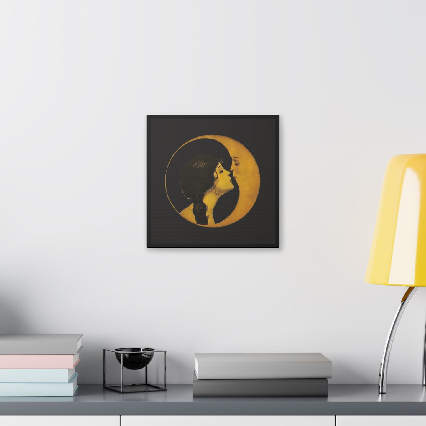 Woman Kissing Moon Stretched Canvas Art, Romantic Wall Decor, Bedroom Art, Gift for Couples, Home Decor, Anniversary Gift