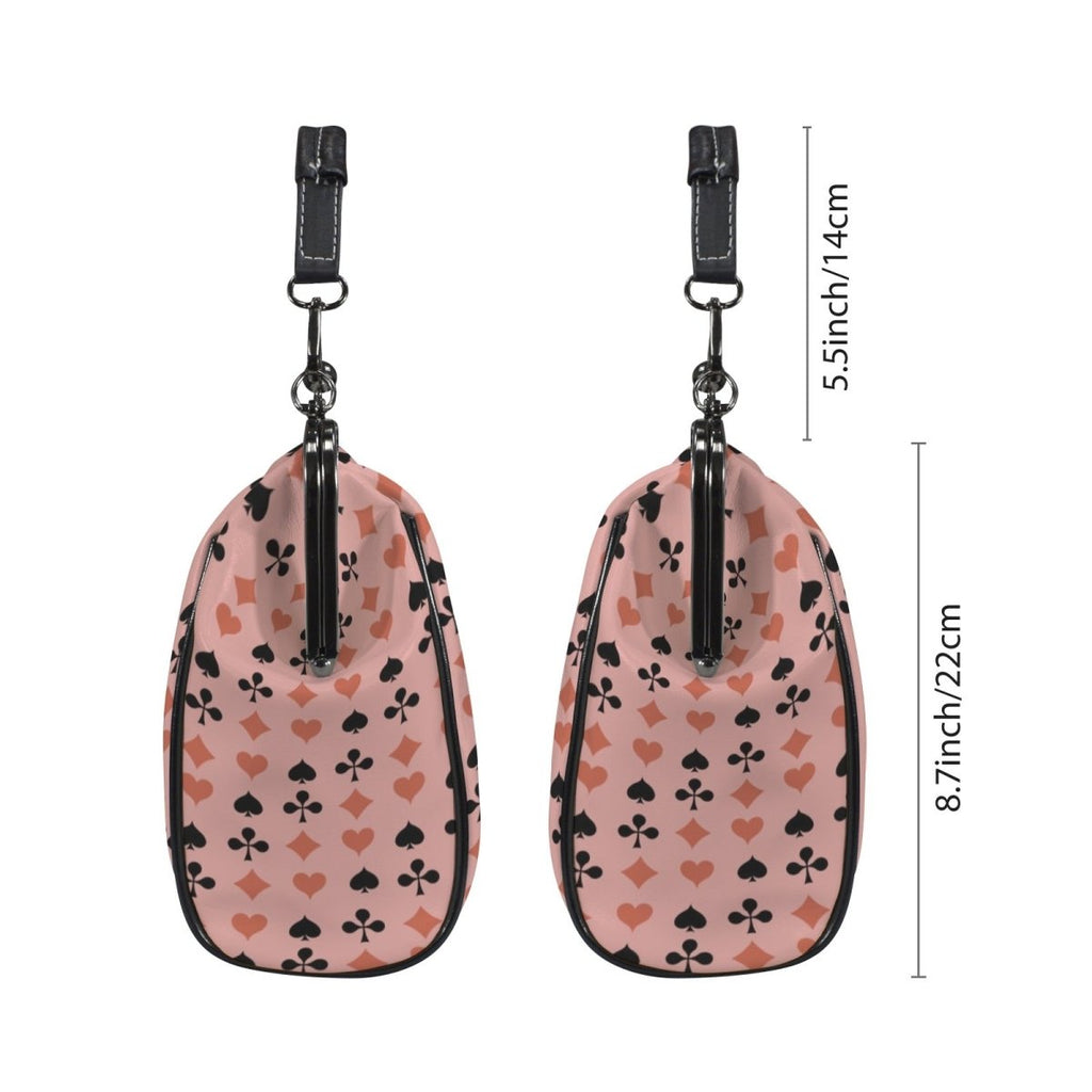 Playing Card Kiss Lock Handbag – Pink & Black Retro Crossbody Purse - DesignBohemian