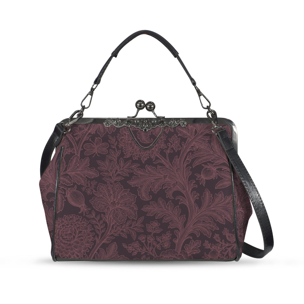 Gothic Romance Floral Kisslock Handbag – Burgundy Botanical Purse