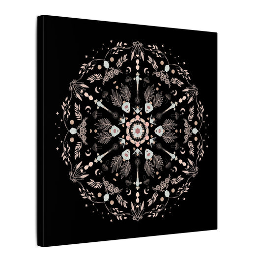 Black and Pink Botanical Mandala Canvas Art Print, Wall Decor, Home Accents, Nature Inspired, Meditation Space Decor