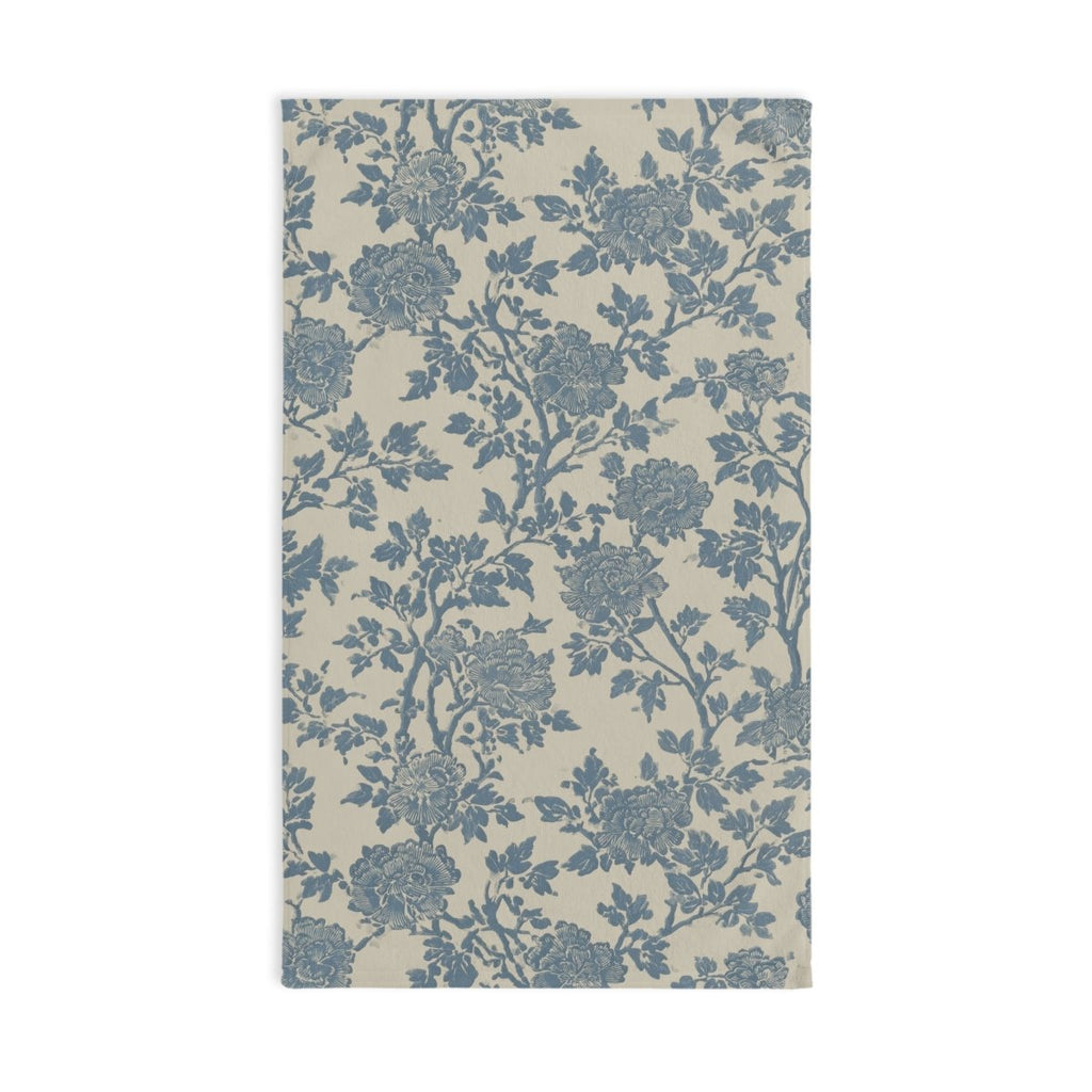 Blue Vintage Floral Hand Towel | Toile-Inspired Botanical Pattern - DesignBohemian