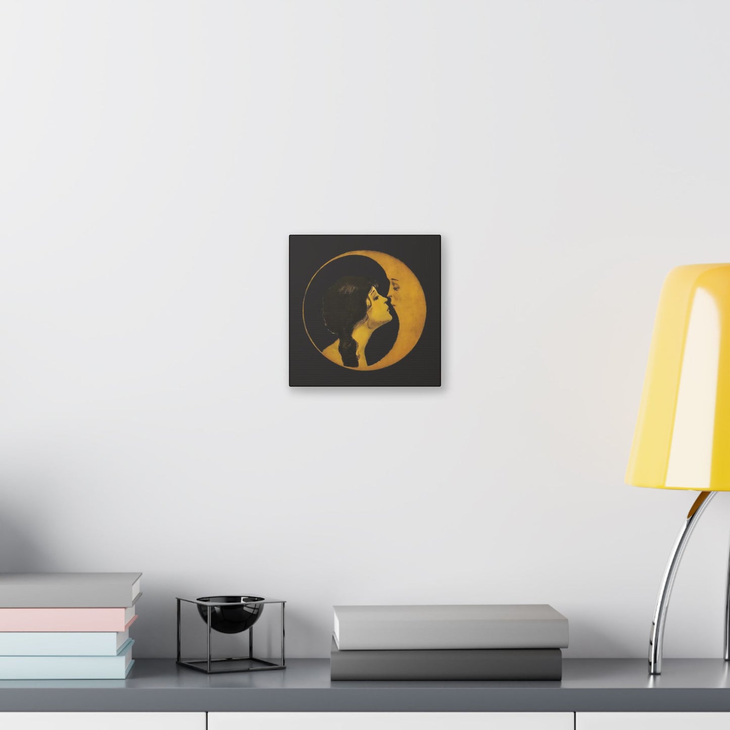 Woman Kissing Moon Stretched Canvas Art, Romantic Wall Decor, Bedroom Art, Gift for Couples, Home Decor, Anniversary Gift