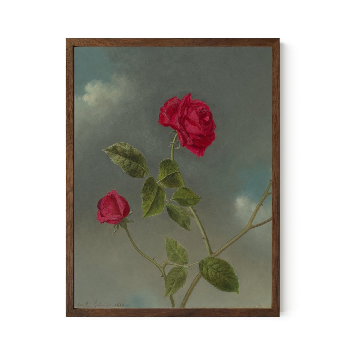 Vintage Pink Roses Floral Print: Beige and Red Botanical Art - Rose Painting Framed - DesignBohemian