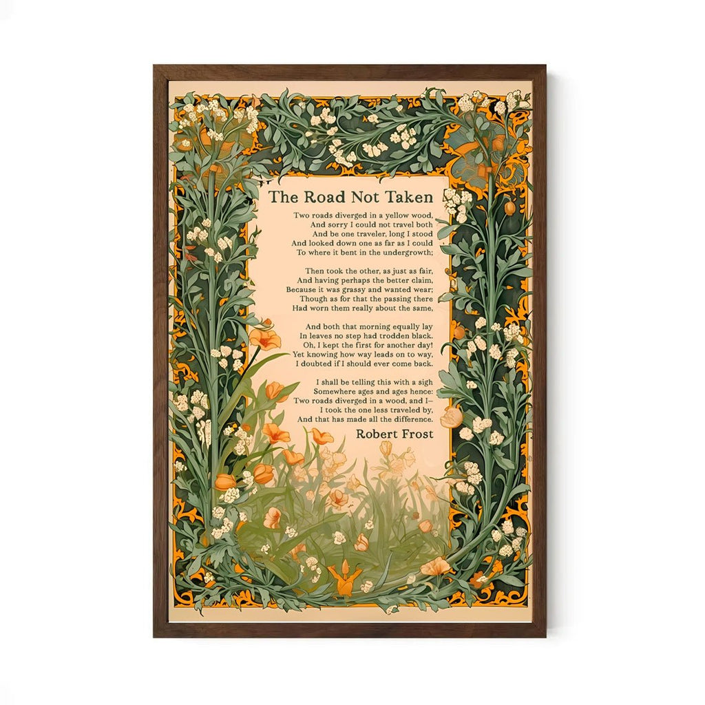 The Road Not Taken Print Inspirational Floral Art With Robert Frost Poem Matte Archival Print - DesignBohemian