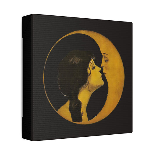 Woman Kissing Moon Stretched Canvas Art, Romantic Wall Decor, Bedroom Art, Gift for Couples, Home Decor, Anniversary Gift