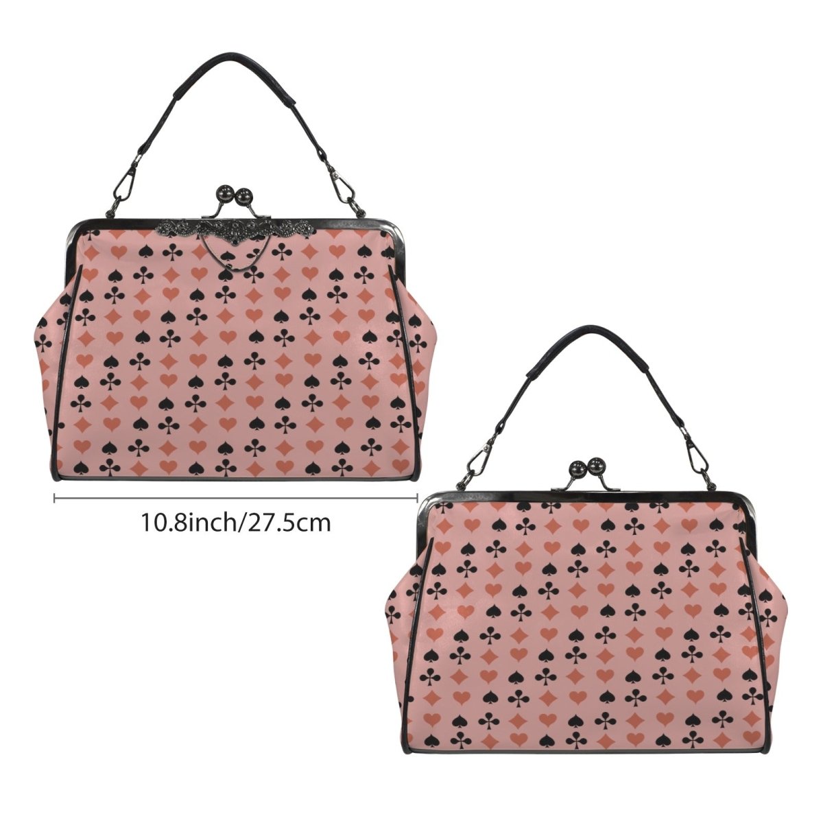Playing Card Kiss Lock Handbag – Pink & Black Retro Crossbody Purse - DesignBohemian