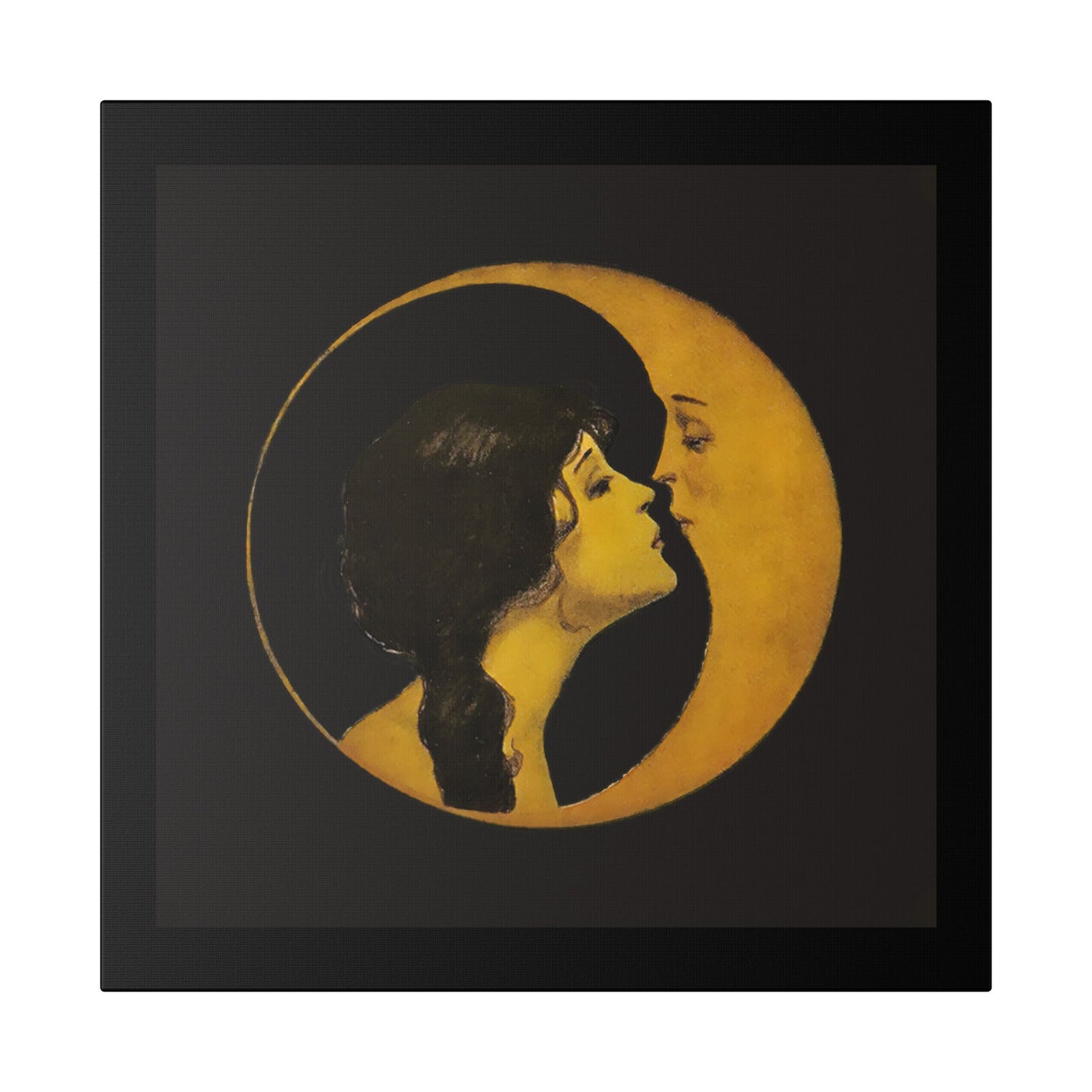 Woman Kissing Moon Stretched Canvas Art, Romantic Wall Decor, Bedroom Art, Gift for Couples, Home Decor, Anniversary Gift