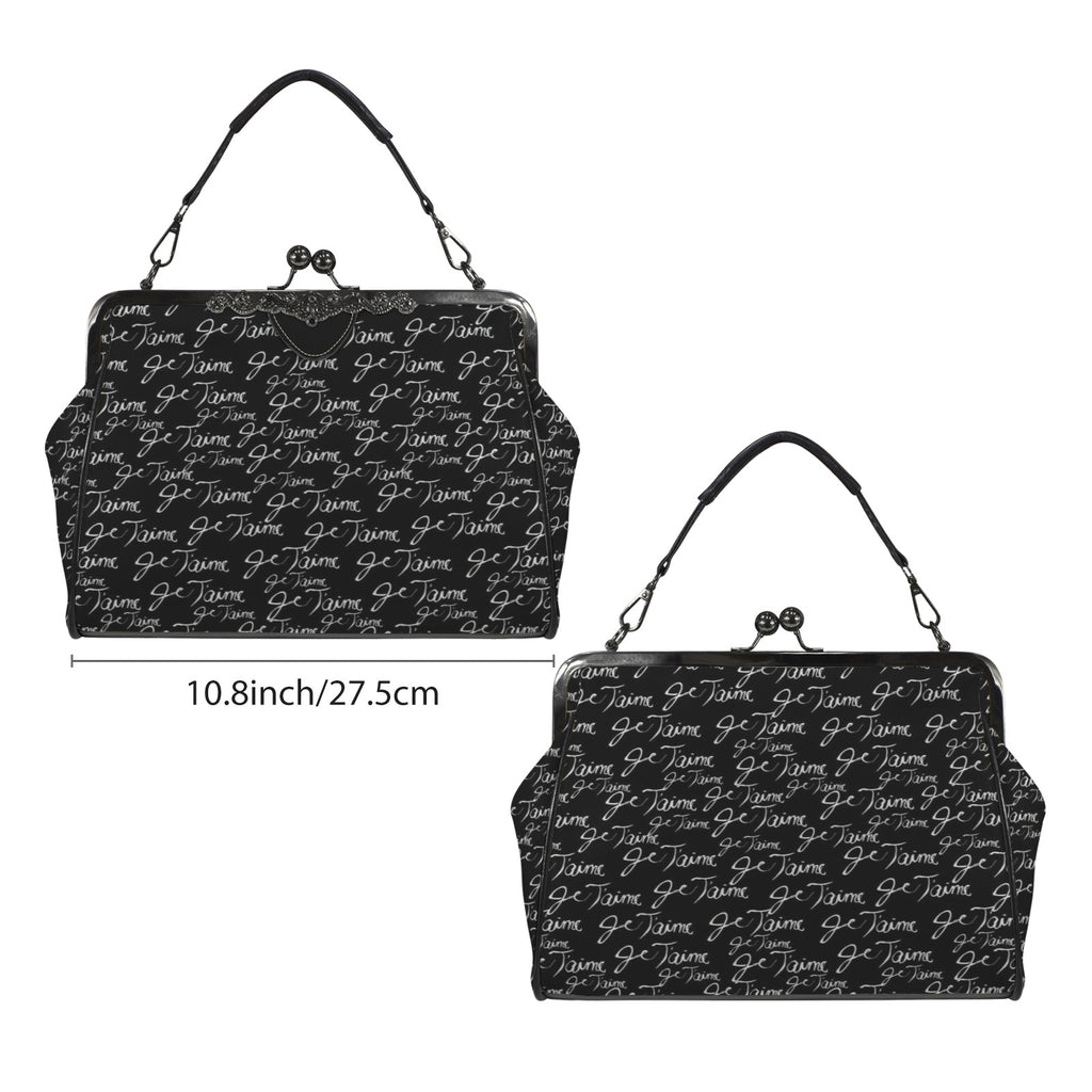 Je T’aime Kisslock Handbag – Black French Script Crossbody Purse