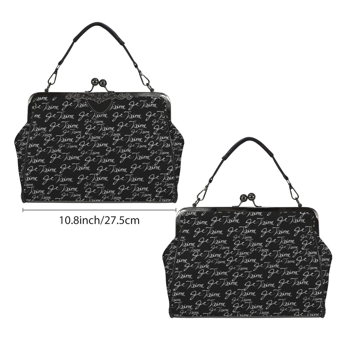 Je T’aime Kisslock Handbag – Black French Script Crossbody Purse