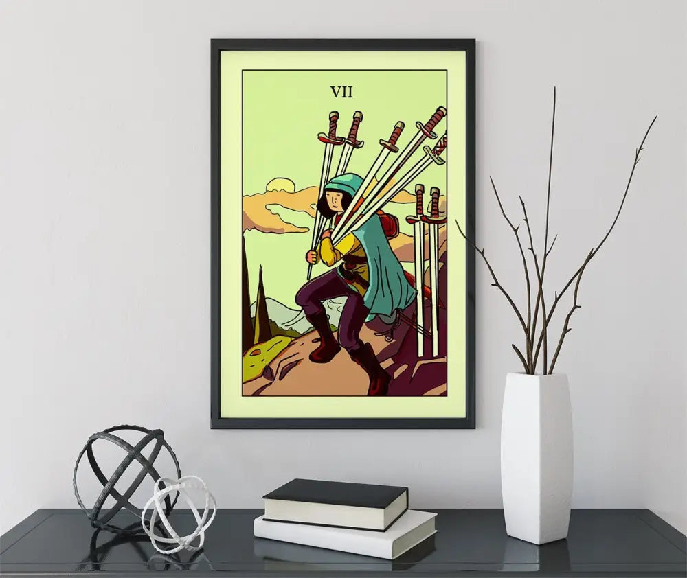 7 of Swords Tarot Card Print Blue Sky Poster Green Menagerie Deck by My Store