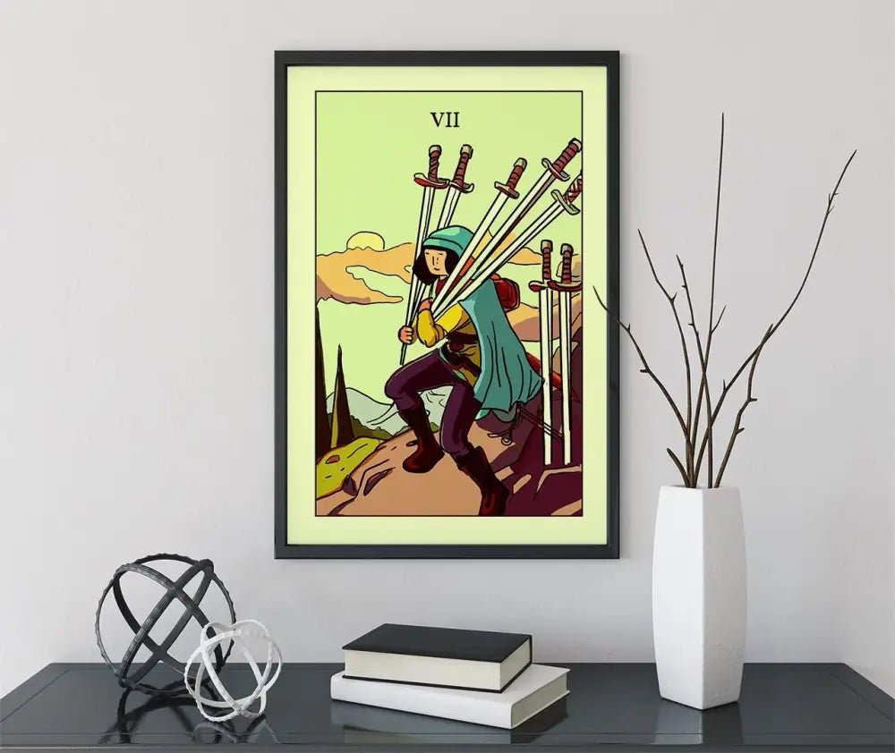 7 of Swords Tarot Card Print Blue Sky Poster Green Menagerie Deck by My Store