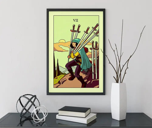 7 of Swords Tarot Card Print Blue Sky Poster Green Menagerie Deck by My Store