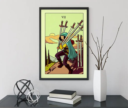 7 of Swords Tarot Card Print Blue Sky Poster Green Menagerie Deck by My Store