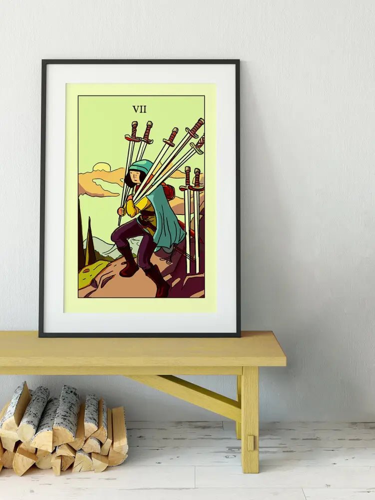 7 of Swords Tarot Card Print Blue Sky Poster Green Menagerie Deck by My Store