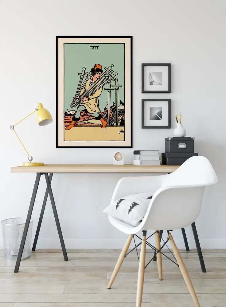 7 Of Swords Tarot Card Print Blue Sky Poster by My Store