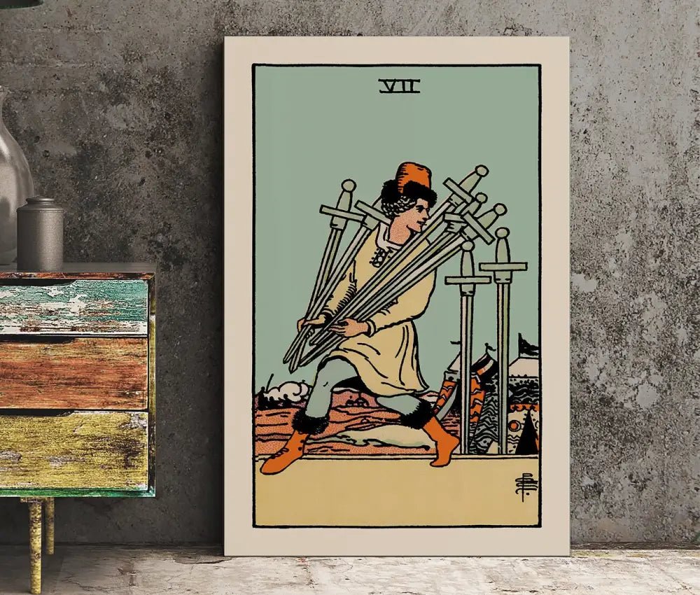 7 Of Swords Tarot Card Print Blue Sky Poster by My Store