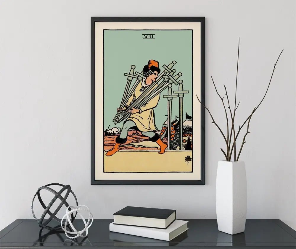 7 Of Swords Tarot Card Print Blue Sky Poster by My Store