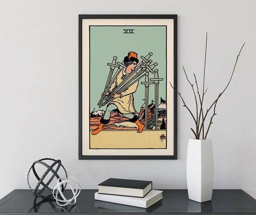 7 Of Swords Tarot Card Print Blue Sky Poster by My Store
