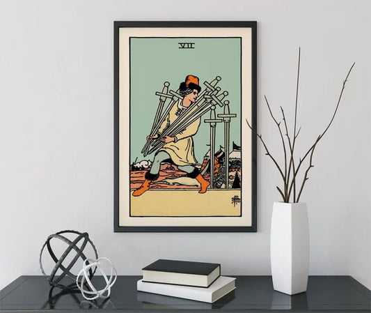 7 Of Swords Tarot Card Print Blue Sky Poster by My Store