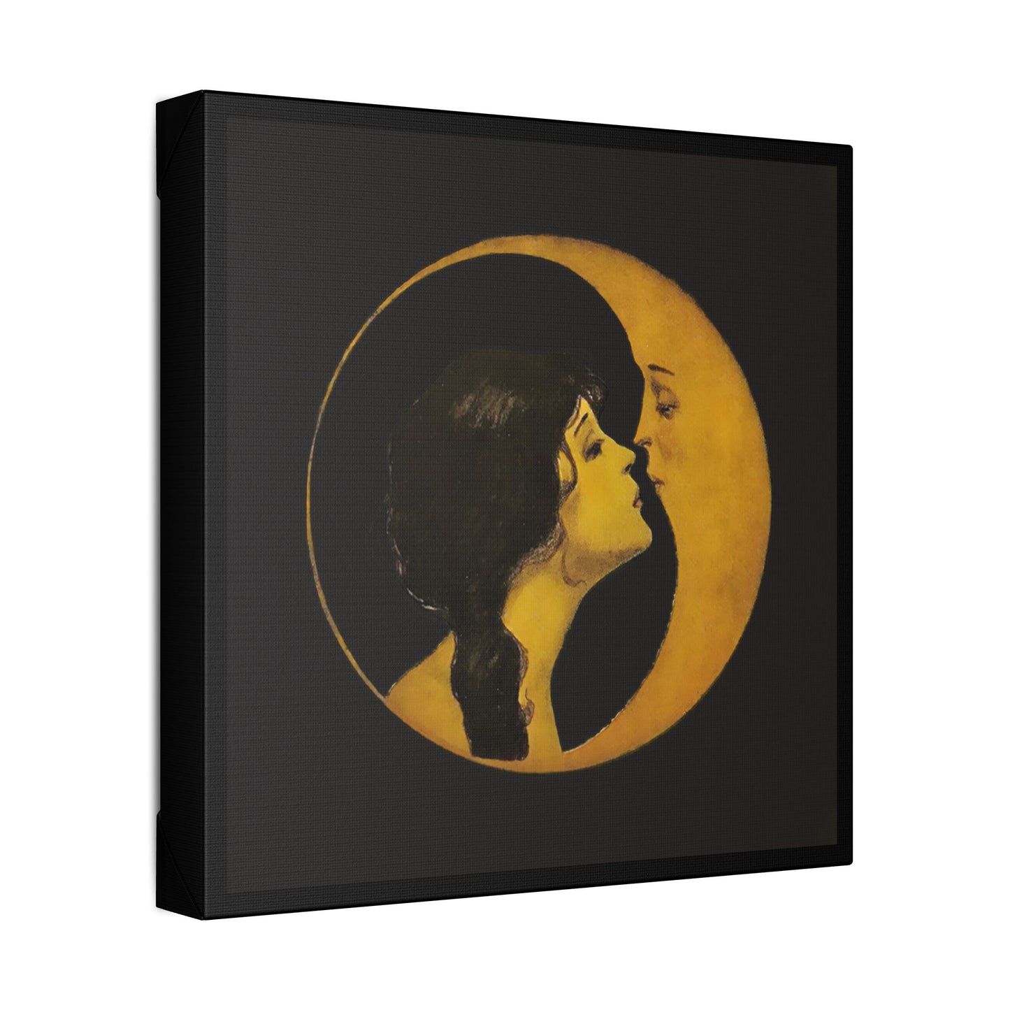 Woman Kissing Moon Stretched Canvas Art, Romantic Wall Decor, Bedroom Art, Gift for Couples, Home Decor, Anniversary Gift