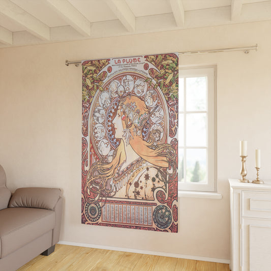 Art Nouveau Window Curtain, Vintage Home Decor, Bohemian Window Treatment, Elegant Living Space Accent