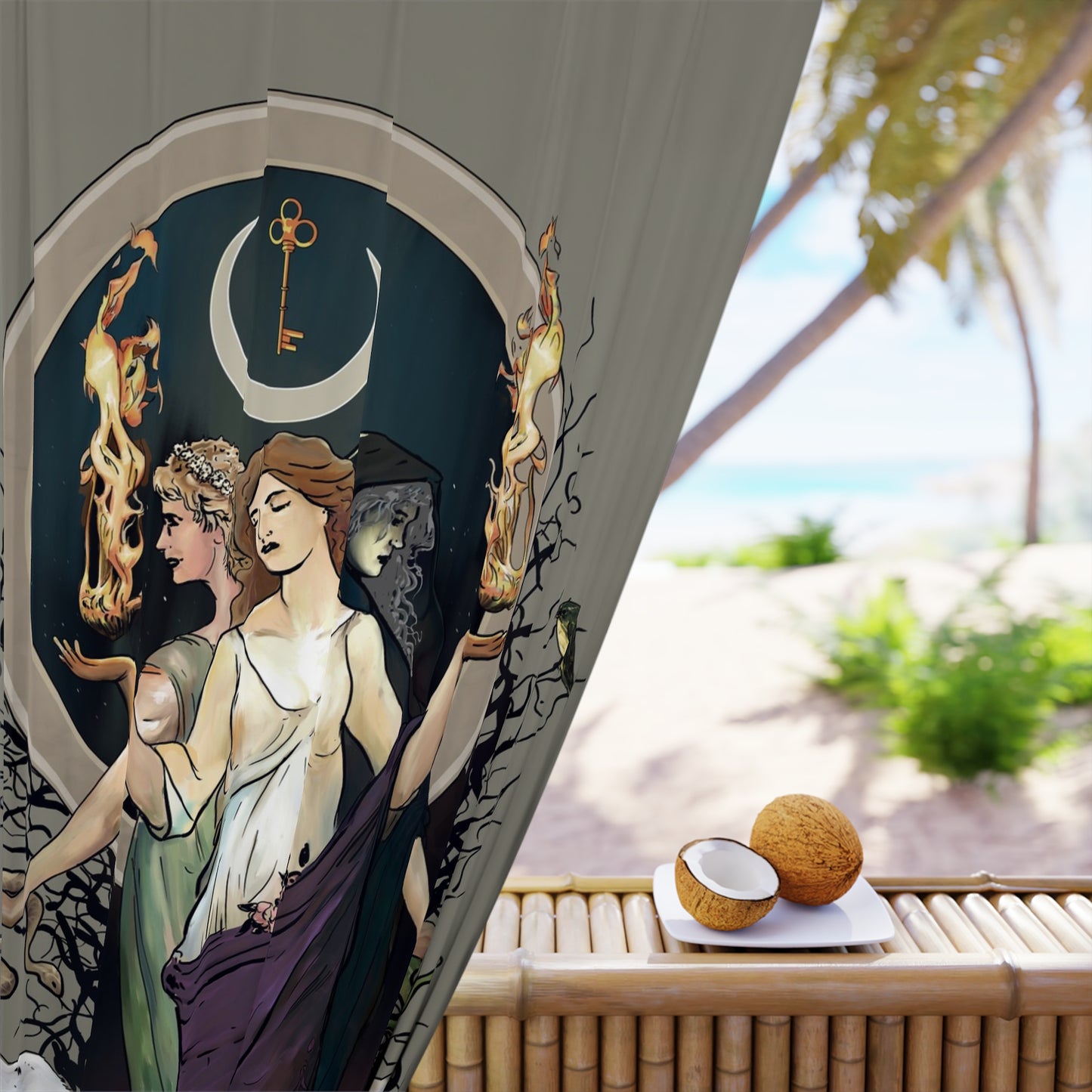 Mystical Goddess Window Curtains, Bohemian Home Décor, Unique Room Divider, Artful Drapes, Witchy Home Accents
