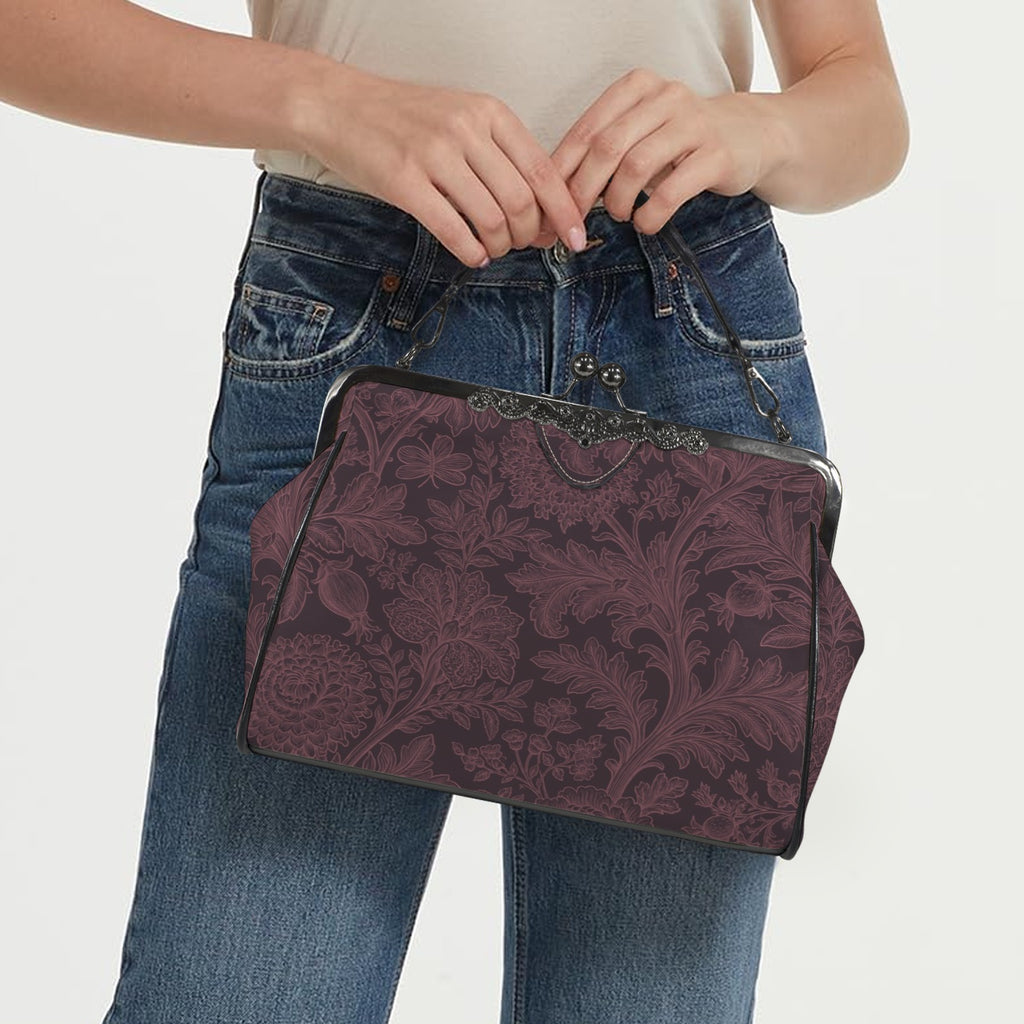 Gothic Romance Floral Kisslock Handbag – Burgundy Botanical Purse