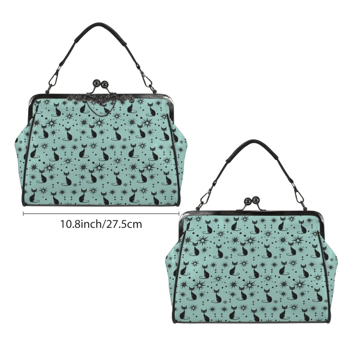 Mid Century Cat Kiss Lock Handbag – Teal & Black Retro Crossbody Purse - DesignBohemian