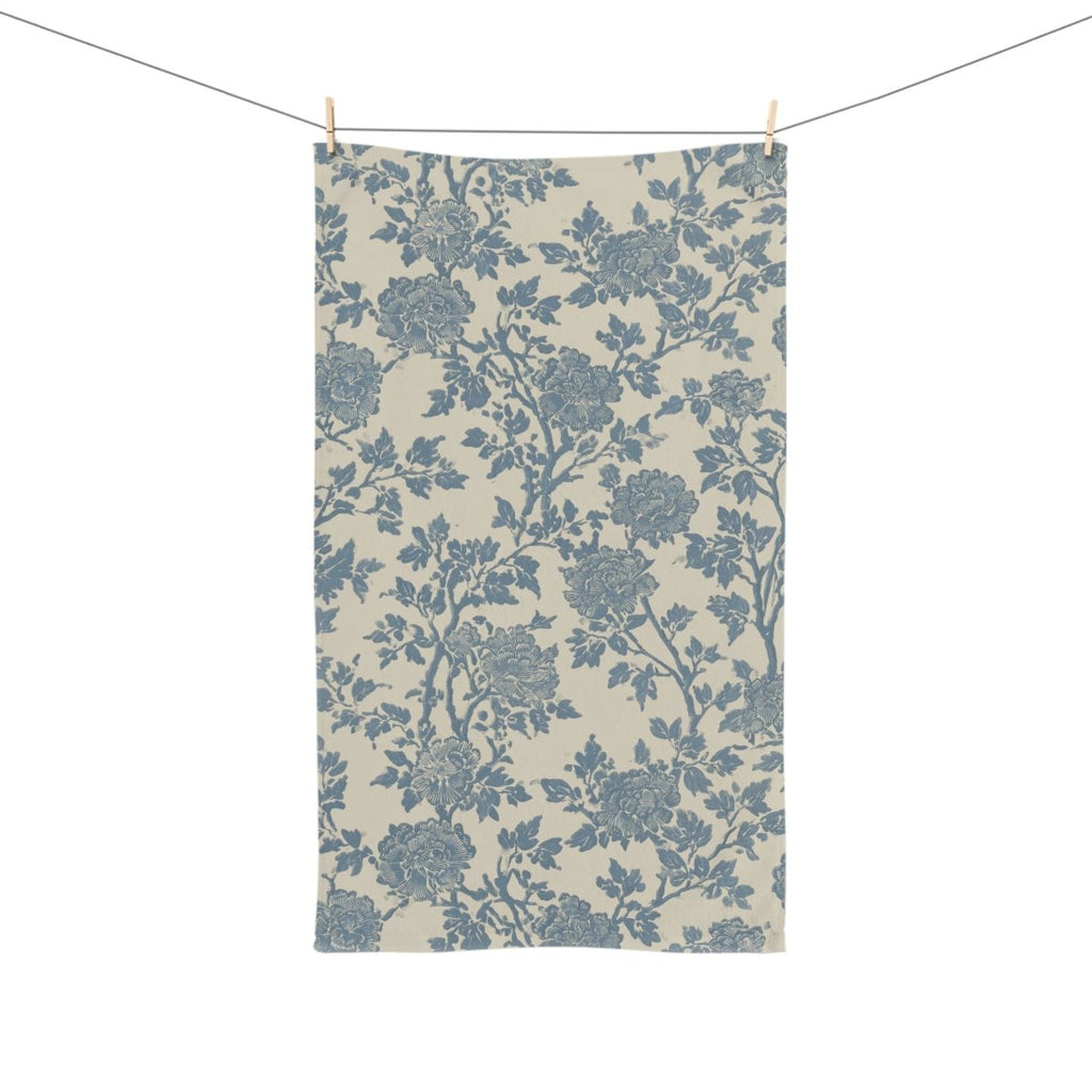 Blue Vintage Floral Hand Towel | Toile-Inspired Botanical Pattern - DesignBohemian