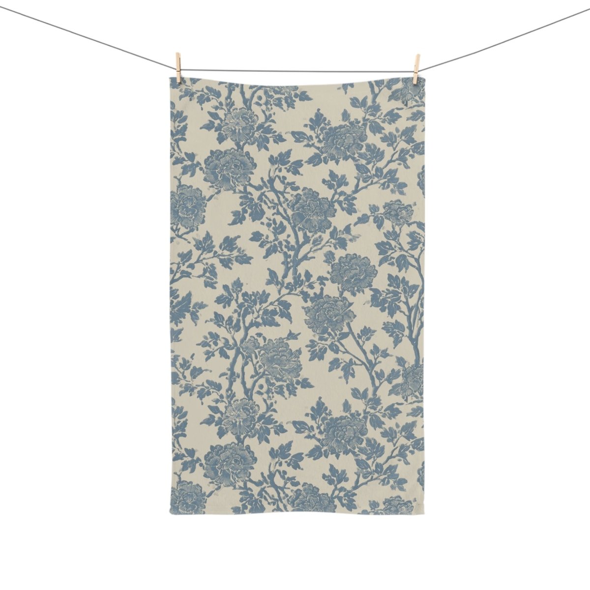Blue Vintage Floral Hand Towel | Toile-Inspired Botanical Pattern - DesignBohemian
