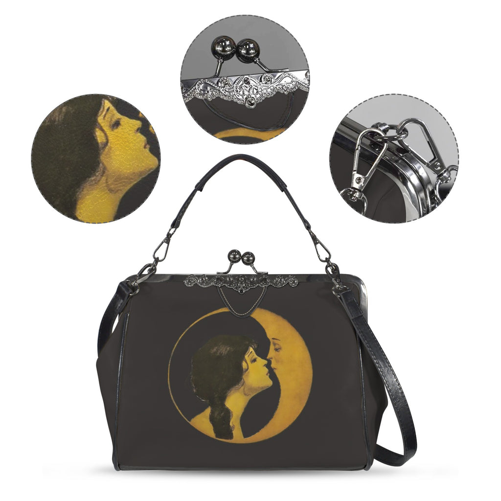 Celestial Woman & Moon Kisslock Handbag – Mystical Vintage Crossbody Purse