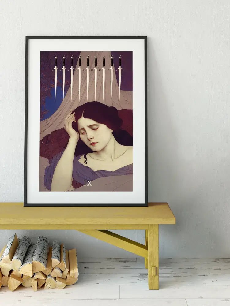 9 Of Swords Tarot Card Print From Green Menagerie Deck Unframed Poster For Stylish Mystic Home Decor by My Store