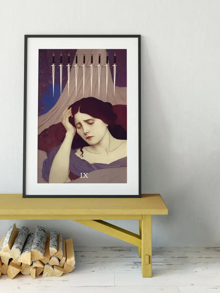 9 Of Swords Tarot Card Print From Green Menagerie Deck Unframed Poster For Stylish Mystic Home Decor by My Store