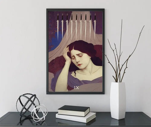 9 Of Swords Tarot Card Print From Green Menagerie Deck Unframed Poster For Stylish Mystic Home Decor by My Store