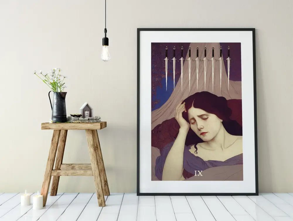 9 Of Swords Tarot Card Print From Green Menagerie Deck Unframed Poster For Stylish Mystic Home Decor by My Store