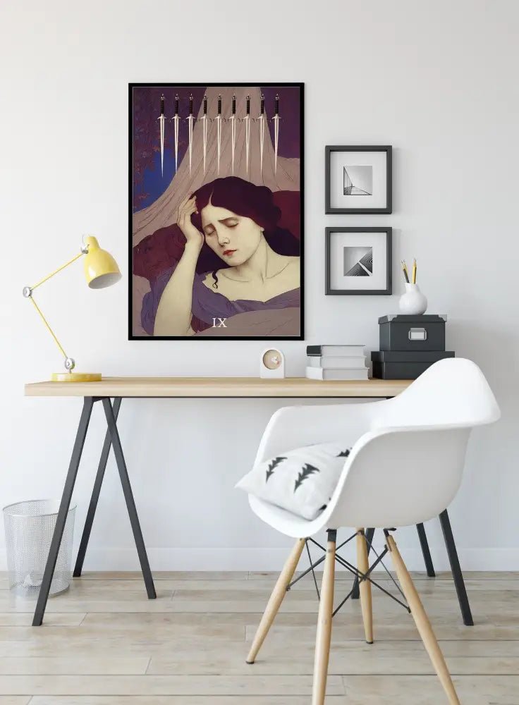9 Of Swords Tarot Card Print From Green Menagerie Deck Unframed Poster For Stylish Mystic Home Decor by My Store