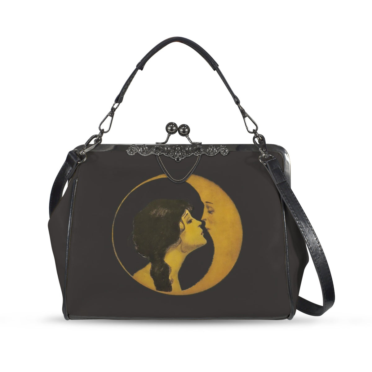 Celestial Woman & Moon Kisslock Handbag – Mystical Vintage Crossbody Purse