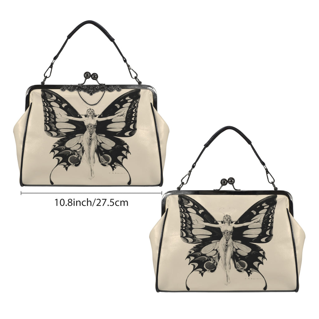 Vintage Butterfly Kisslock Handbag – Dark Botanical Crossbody Purse