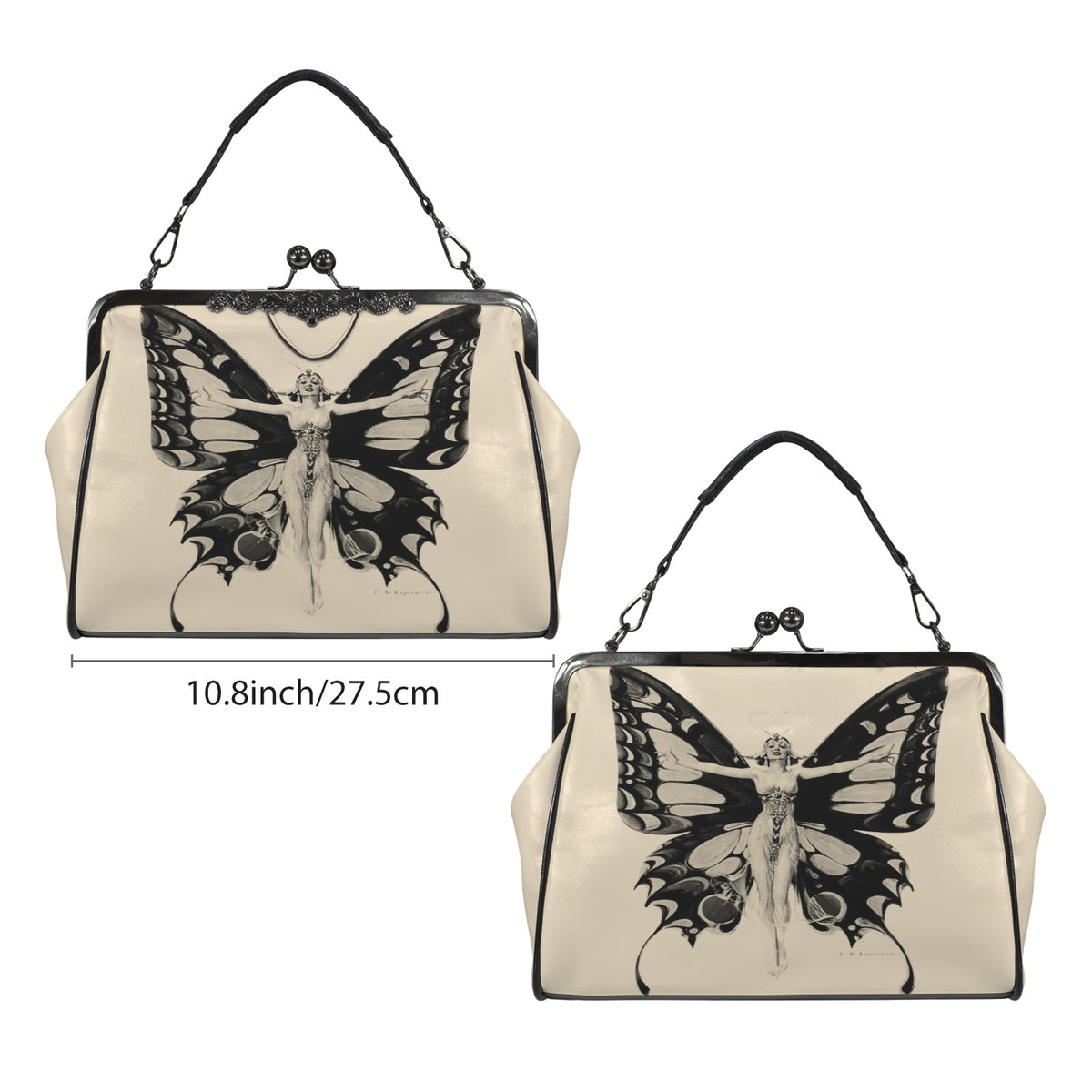 Vintage Butterfly Kisslock Handbag – Dark Botanical Crossbody Purse