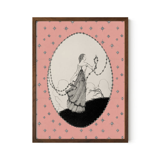 Retro Pink Print: Pink Vintage Poster - Art Nouveau - Framed