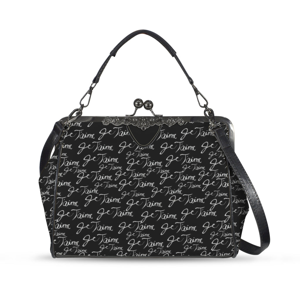 Je T’aime Kisslock Handbag – Black French Script Crossbody Purse
