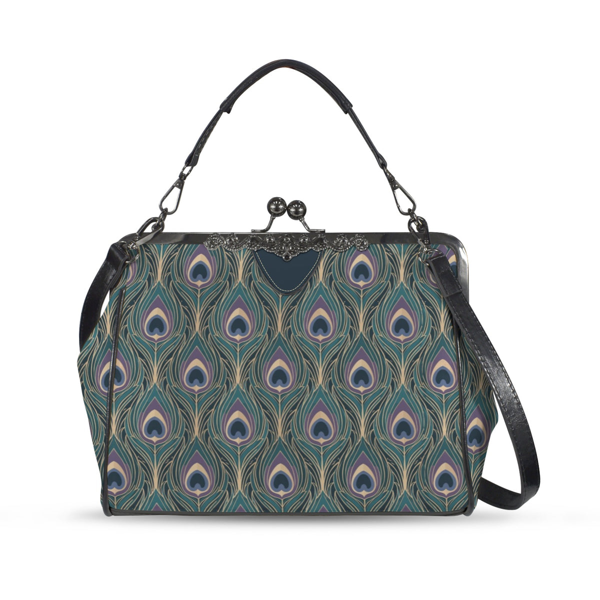 Art Deco Peacock Feather Kisslock Handbag – Teal Vintage Purse