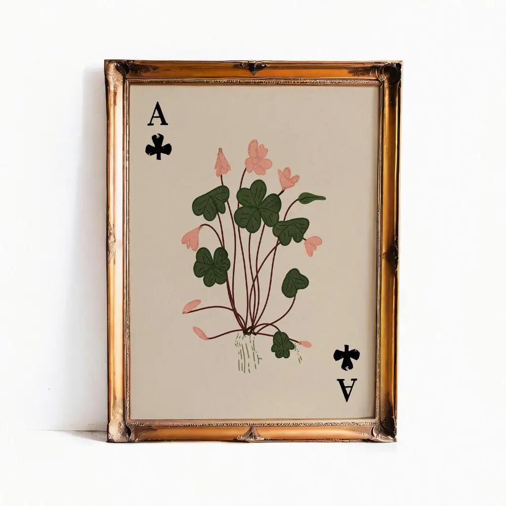 Ace Of Clubs Moody Floral Print Beige Green Vintage Design Wall Art For Interiors by My Store