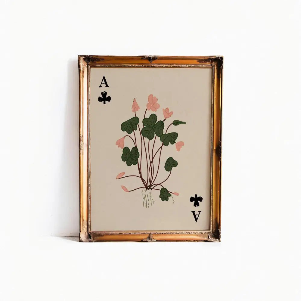 Ace Of Clubs Moody Floral Print Beige Green Vintage Design Wall Art For Interiors by My Store