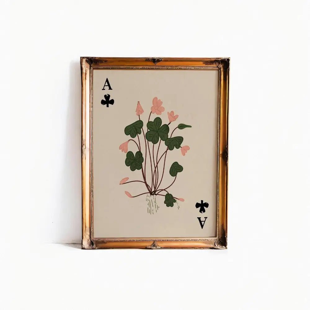 Ace Of Clubs Moody Floral Print Beige Green Vintage Design Wall Art For Interiors by My Store