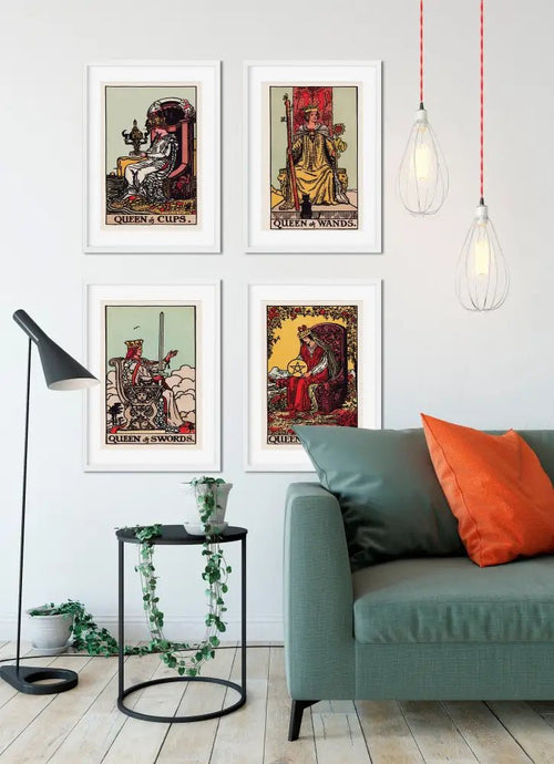 All Four Queens Tarot Card Print Set No Frame Posters Queen Of Cups Swords Wands Pentacles by My Store