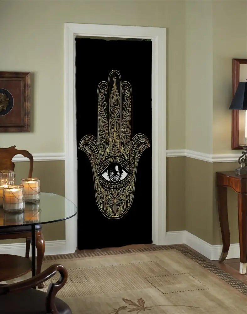 All Seeing Eye Curtain: Gold Hamsa, Bohemian Door Panel by DesignBohemian
