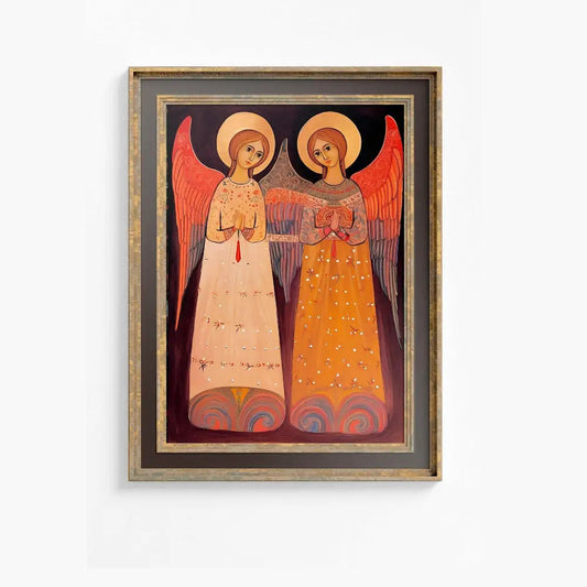Angel Folk Art Print: Beige Vintage Gallery Wall Decor by DesignBohemian
