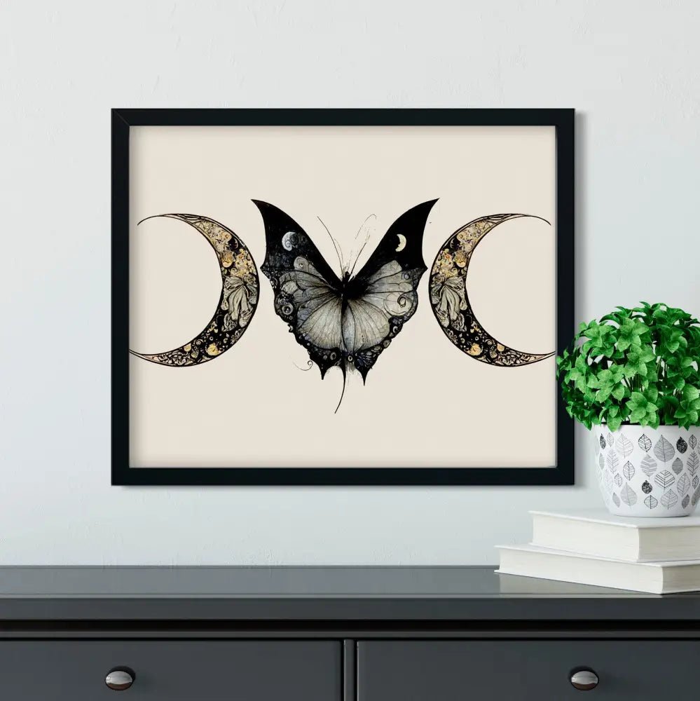Art Deco Butterfly Gold And Black Floral Print Artwork Large Poster Wall Decor Elegant Bohemian Gift by My Store
